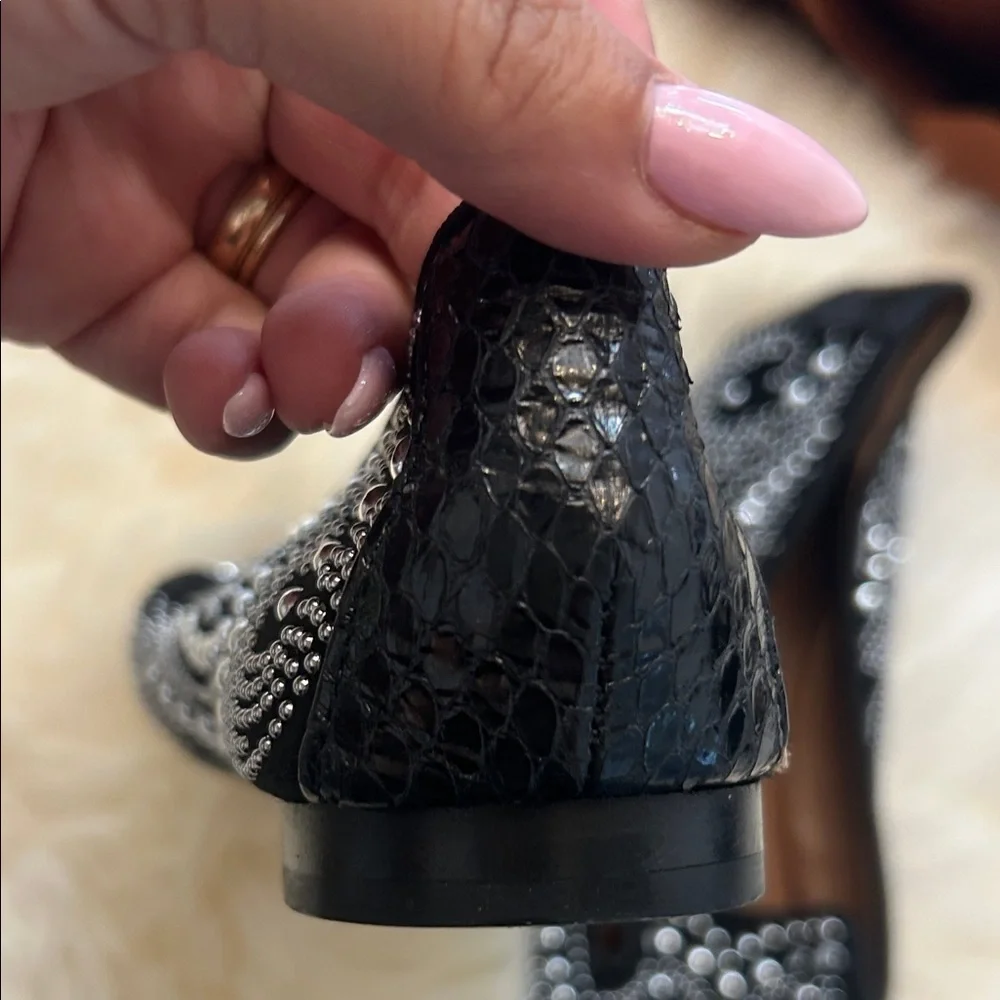 Donald J. Pliner Black and Silver Beaded Loafers